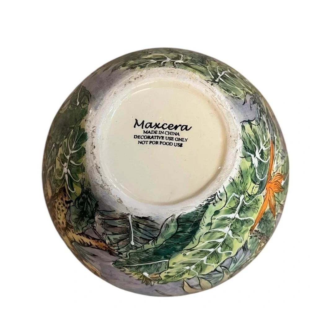 Maxcera Pottery Large Hand Painted Pot with Jungle Animals & Scenes